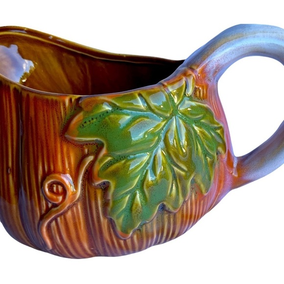 Harvest Pumpkin Gravy Boat Pitcher Hand Painted Glazed Ceramic NEW Merchandise - Picture 7 of 15